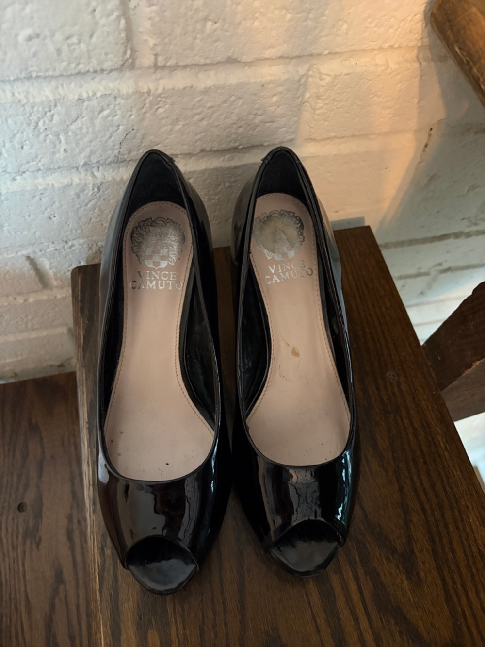 Vince Camuto Black Patent Peep Toe Heels - Picture 3 of 6